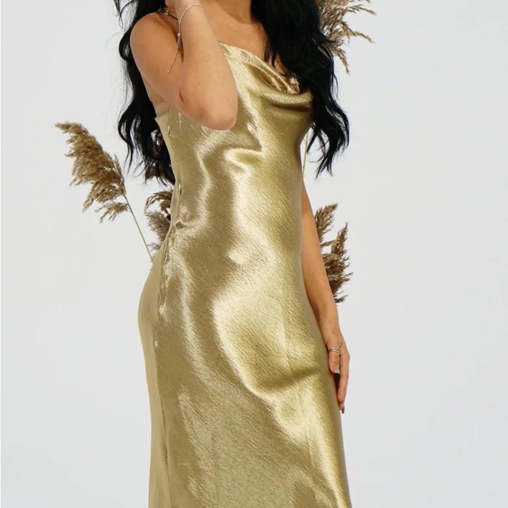 Sold! Gold Zahra Satin Slip Dress - Picture 11 of 12